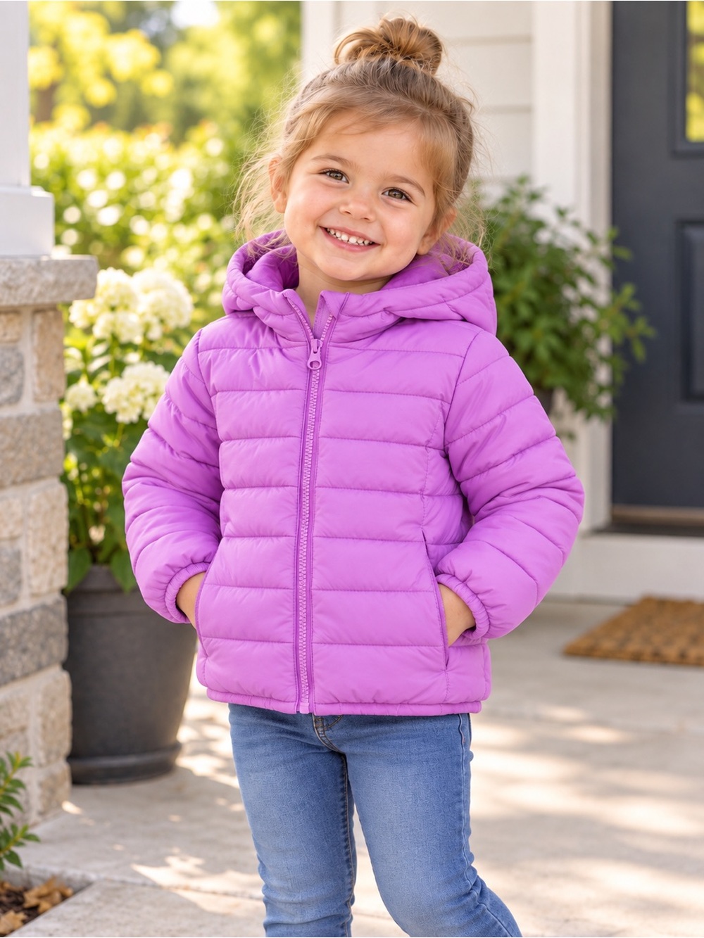 George Girls pink Hooded Puffer Jacket Size 2T Lightweight Quilted Coat